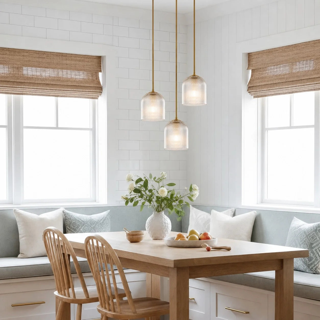 Geribbelde Glazen Hanglamp met Koperen Finish – Landelijke Stijl Verlichting | Sansoti