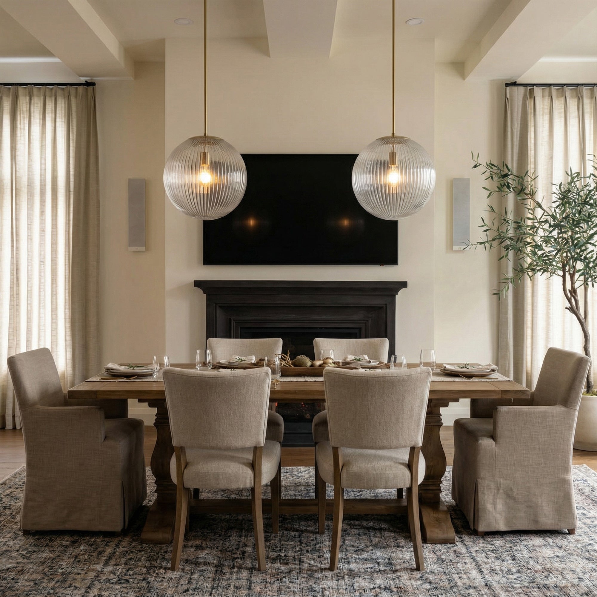 Geribbelde Glazen Hanglamp met Koperen Finish – Landelijke Stijl Verlichting | Sansoti