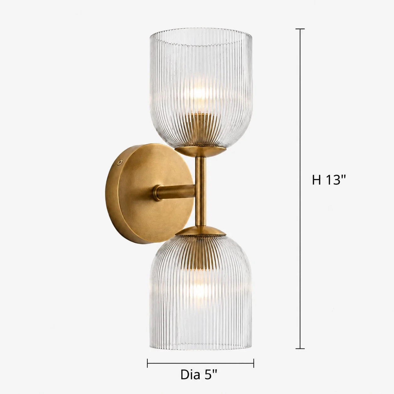 Wandlamp met geribbeld glas en koperen finish voor hal, slaapkamer en badkamer | Sansoti