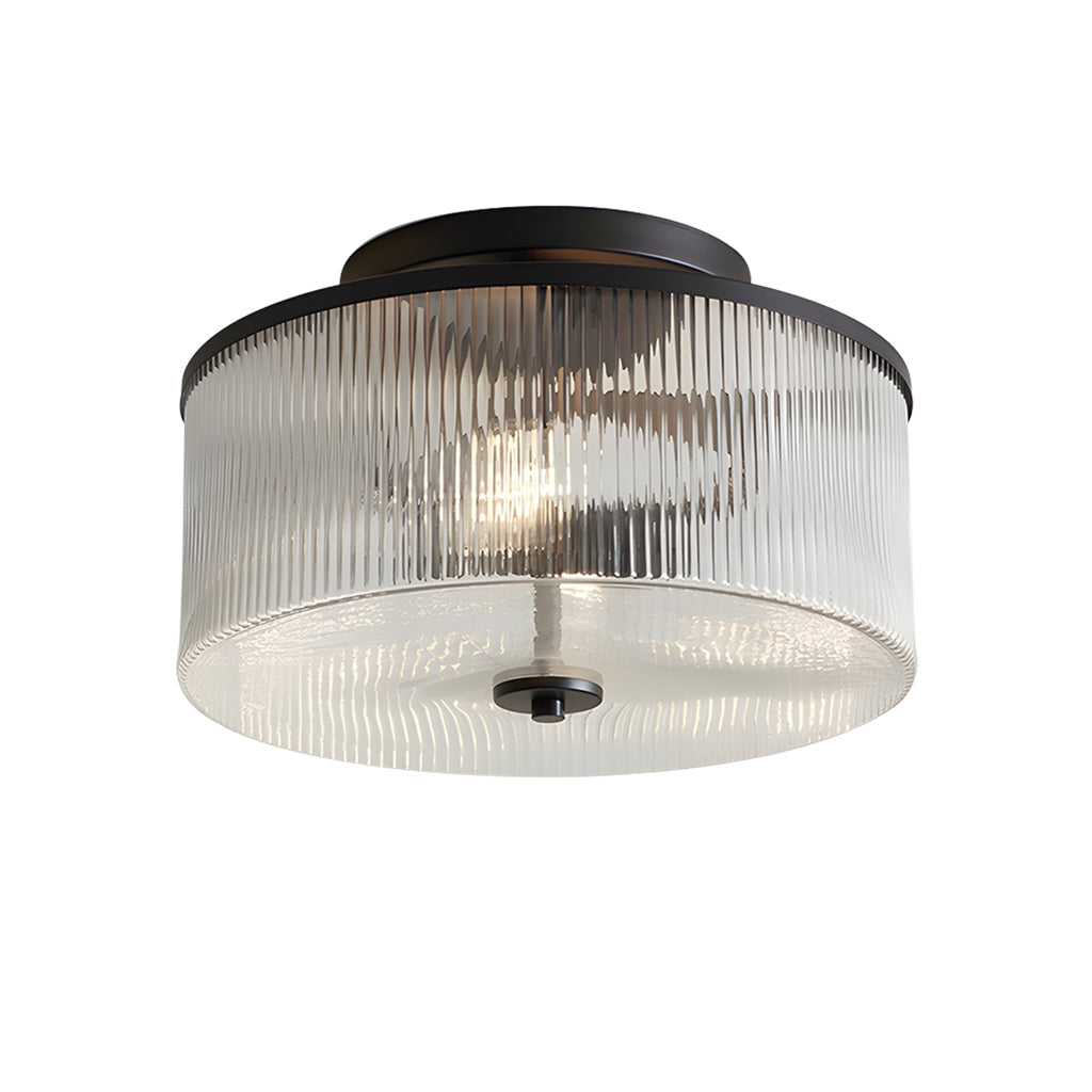 Plafondlamp met Geribbelde Glazen Kap - Landelijke Stijl - Ø 35cm Messing Plafondverlichting voor Hal en Woonkamer | Sansoti