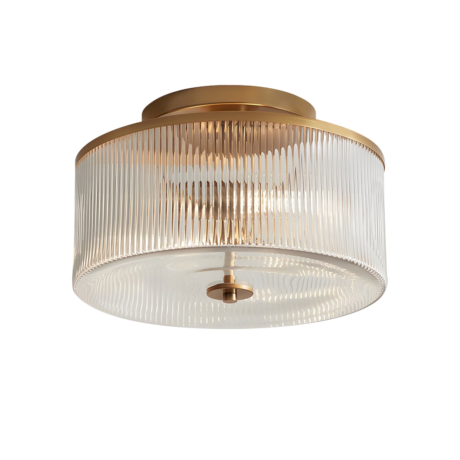 Plafondlamp met Geribbelde Glazen Kap - Landelijke Stijl - Ø 35cm Messing Plafondverlichting voor Hal en Woonkamer | Sansoti