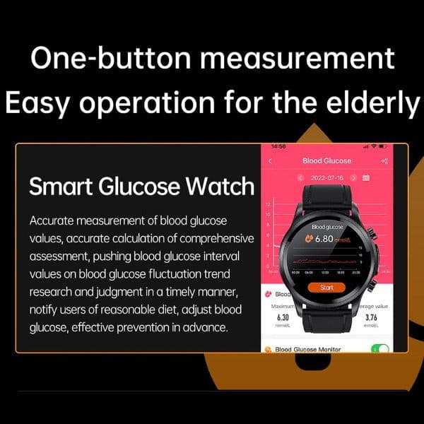 Slimme Gezondheidshorloge met Bloedsuikermeting & Hartslagmeter Waterdicht Fitness Tracker Smartwatch | Sansoti