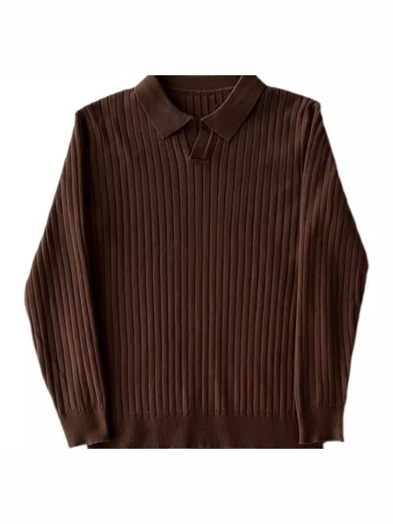Gestricktes Poloshirt für Herren, tailliert, aus hochwertiger Baumwolle, Weiß, Schwarz, Braun, lässig, stilvoll, bequem, für den Alltag | Sansoti