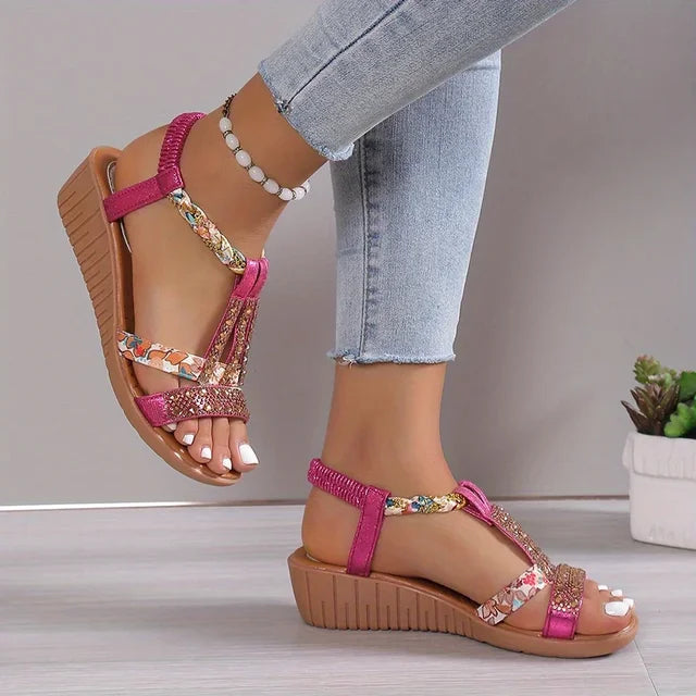 Damen-Sandalen mit Keilabsatz, weicher Sohle, orthopädischem Komfort und geringem Gewicht zum Gehen und Wandern im Sommerurlaub am Strand | Sansoti