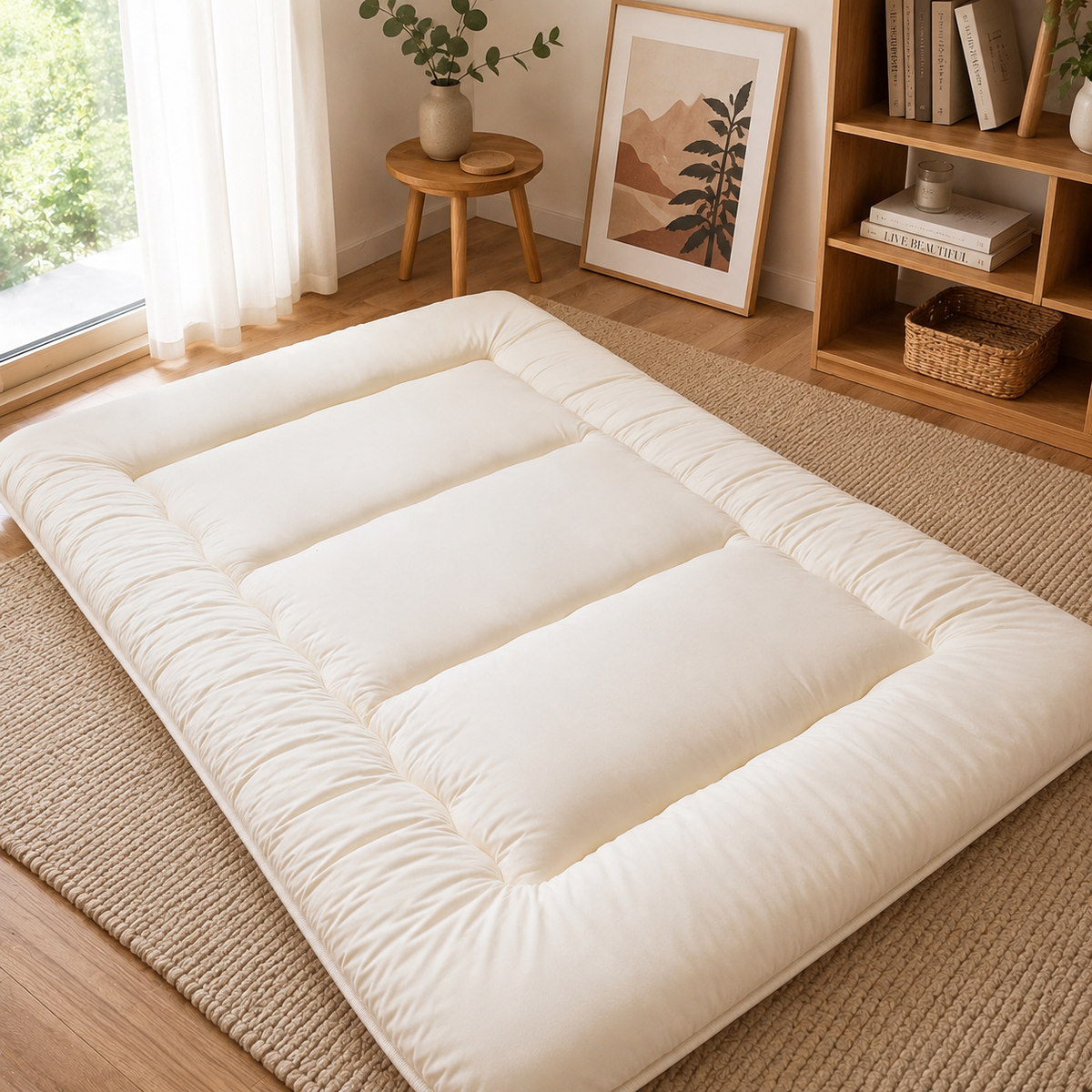 Folding Futon Mattress 10cm Thick Japanese Floor Mat Sleeping Pad Guest Bed for Adults and Children Comfort | Sansoti