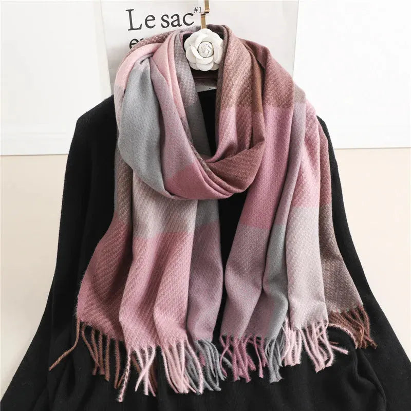 Weicher Kaschmir-Schal mit Karomuster 200x65cm Winterschal Damenschal Warmes Winteraccessoire Kariert | Sansoti