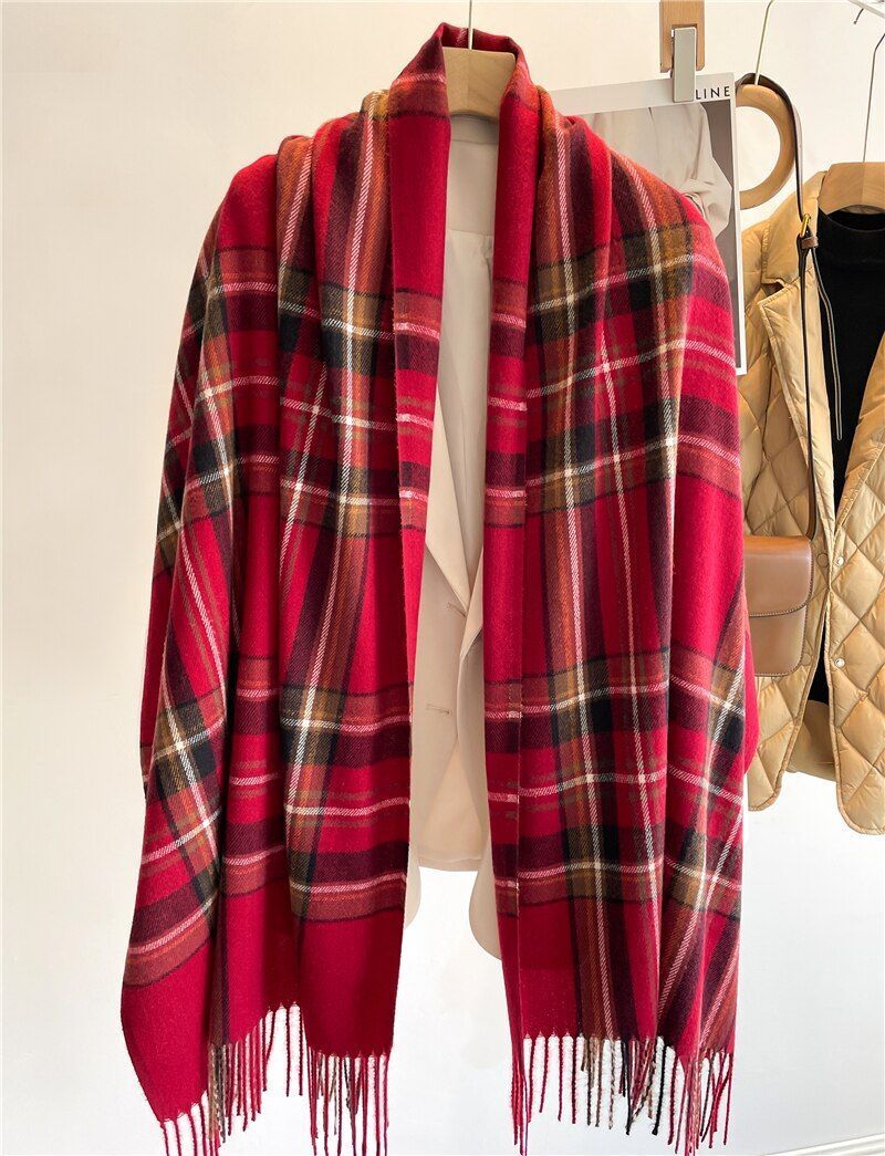 Kaschmir-Winterschal mit klassischem Karomuster, 200x65cm, luxuriöser Wollschal, warm und stilvoll für Damen und Herren | Sansoti