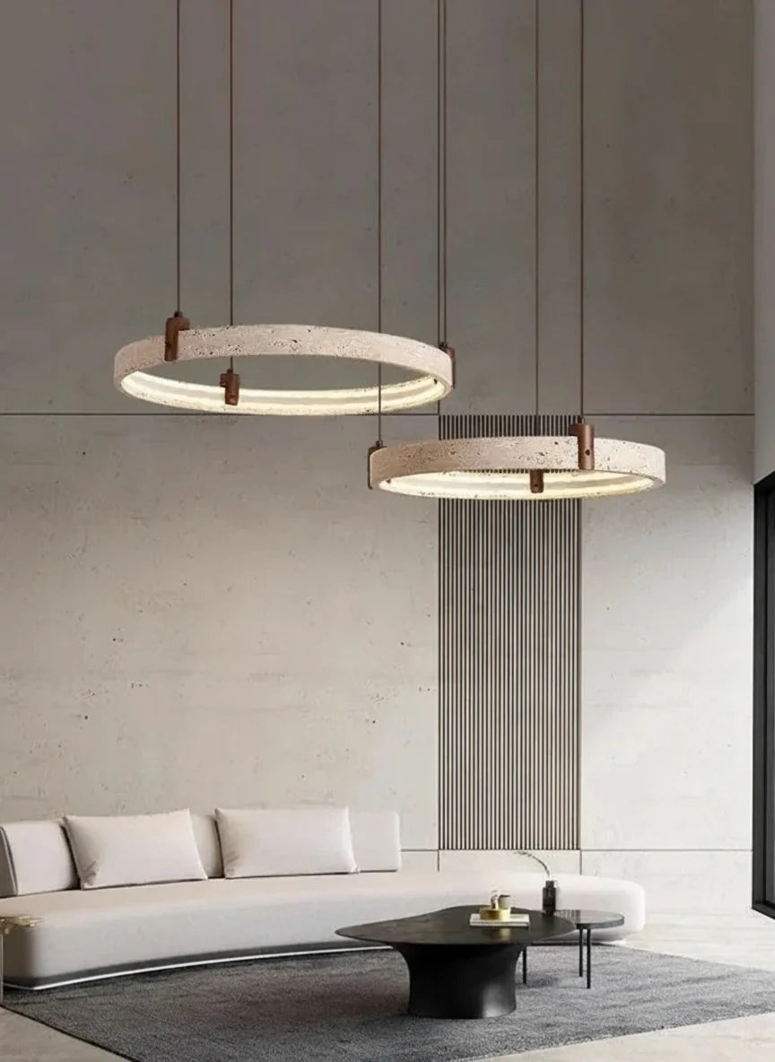 Natuursteen Plafondlamp Travertin Rond LED Dimbaar Woonkamer Eetkamer Hanglamp Luxe Design Interieur | Sansoti