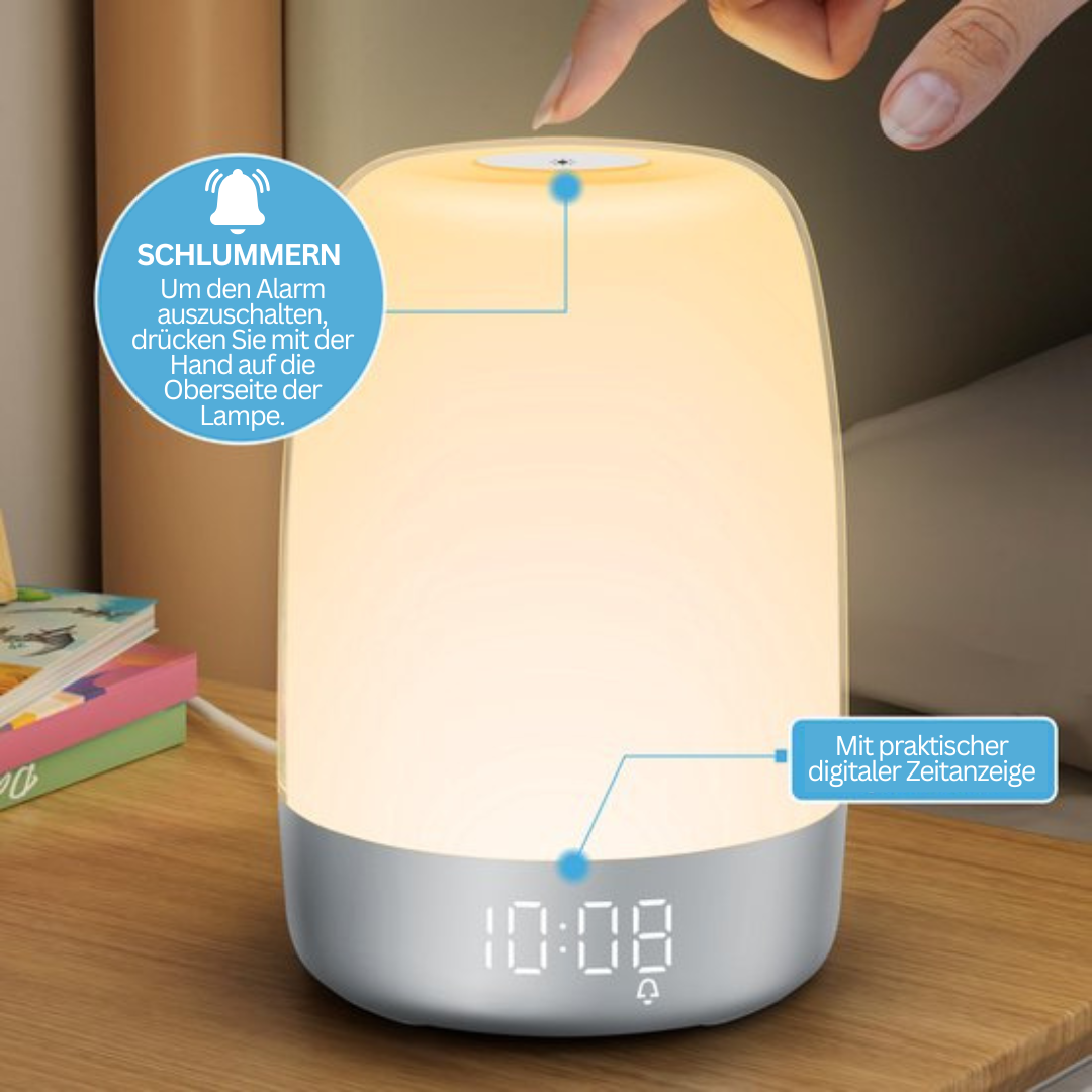Wake-up Light mit Naturgeräuschen und Sonnenaufgangssimulation – Wiederaufladbare USB-C Nachttischlampe mit Dimmbar Warmem Licht | Sansoti