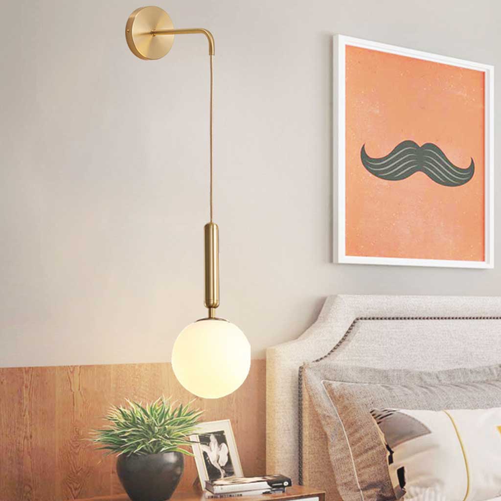 Glaskugel-Wandleuchte Verstellbar mit goldenem Kabel Schlafzimmer Wohnzimmer Nordic Skandinavisches Design LED | Sansoti