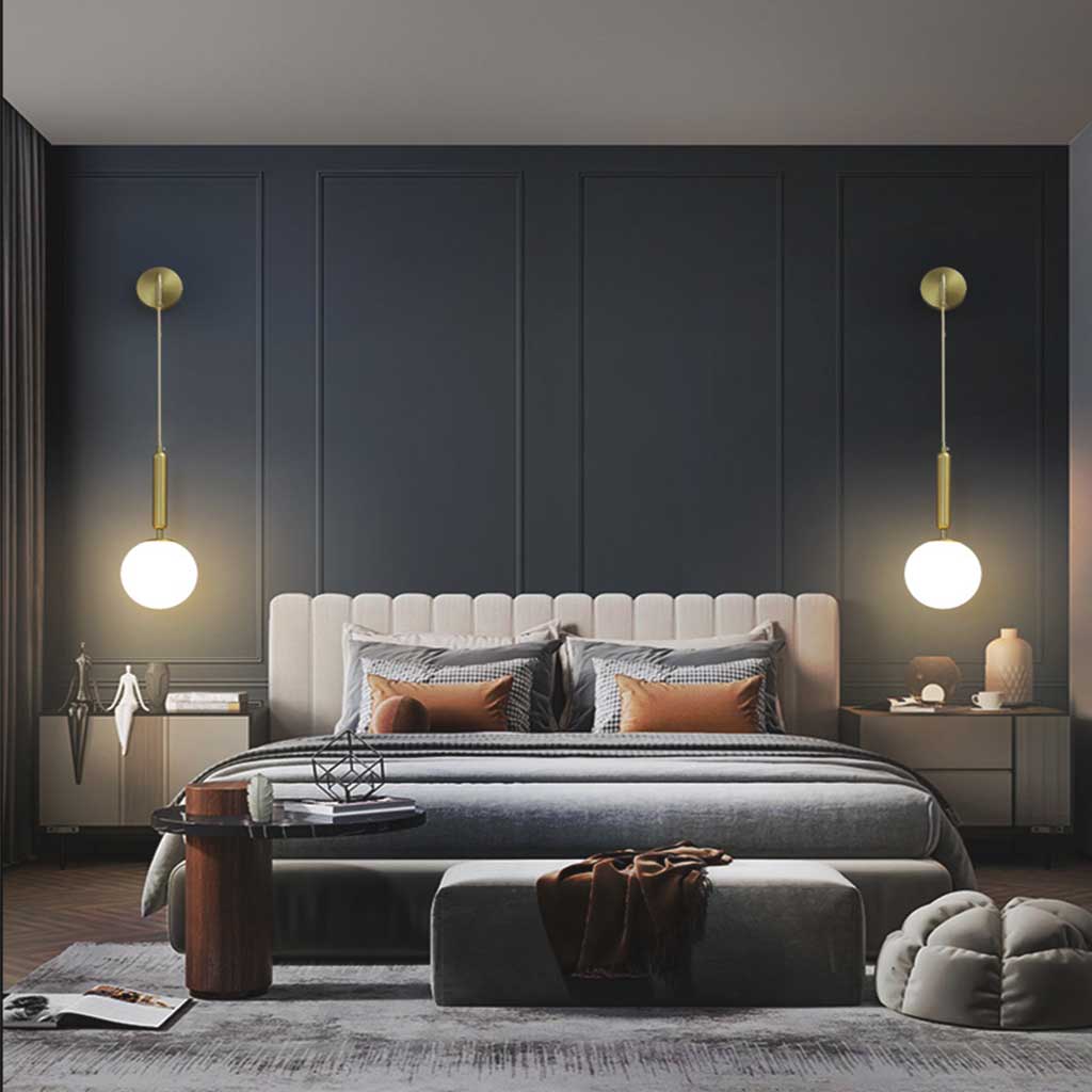 Glaskugel-Wandleuchte Verstellbar mit goldenem Kabel Schlafzimmer Wohnzimmer Nordic Skandinavisches Design LED | Sansoti