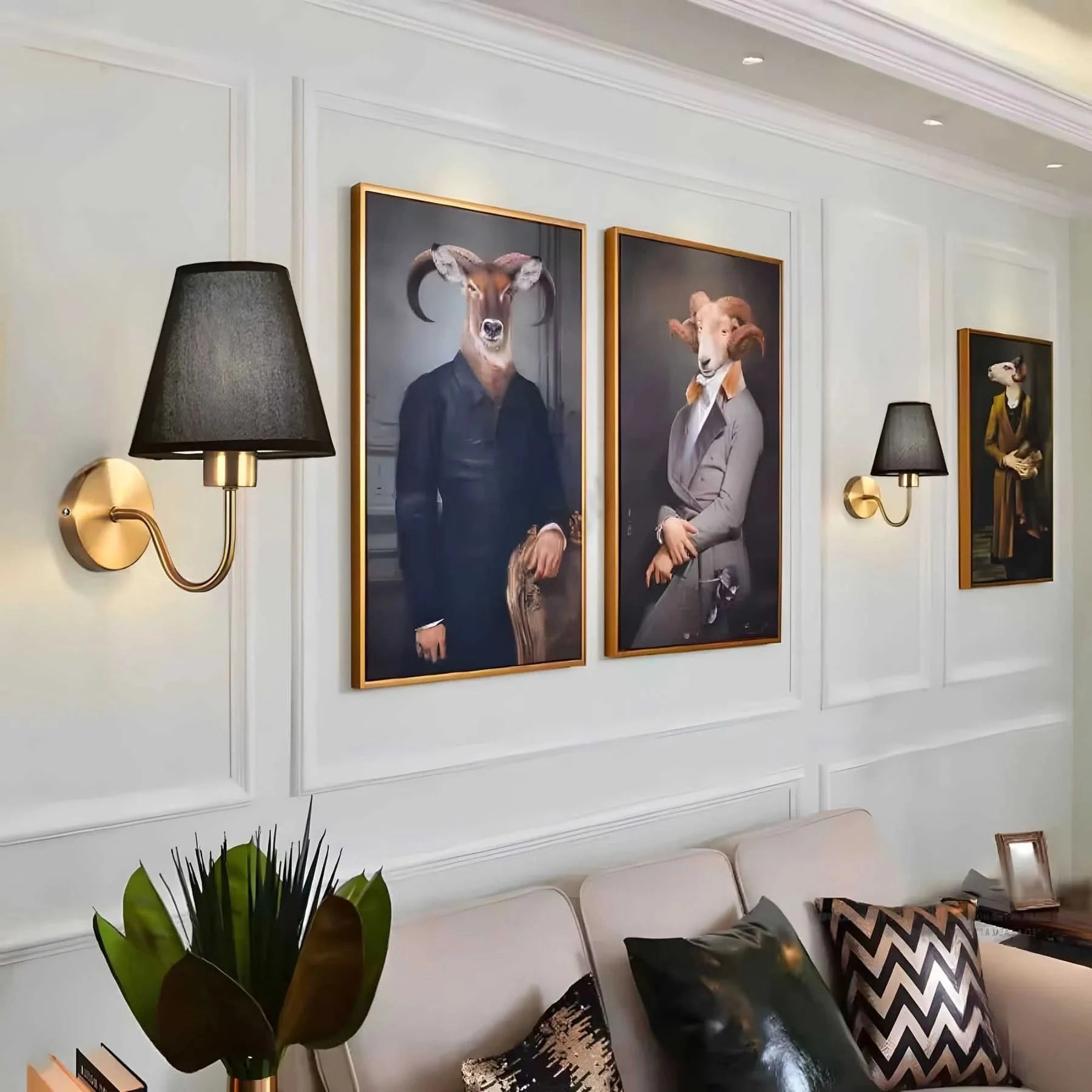 Oplaadbare LED Wandlamp met Afstandsbediening 5W Zwart Goud Accent voor Slaapkamer Hal Woonkamer Draadloze Verlichting | Sansoti
