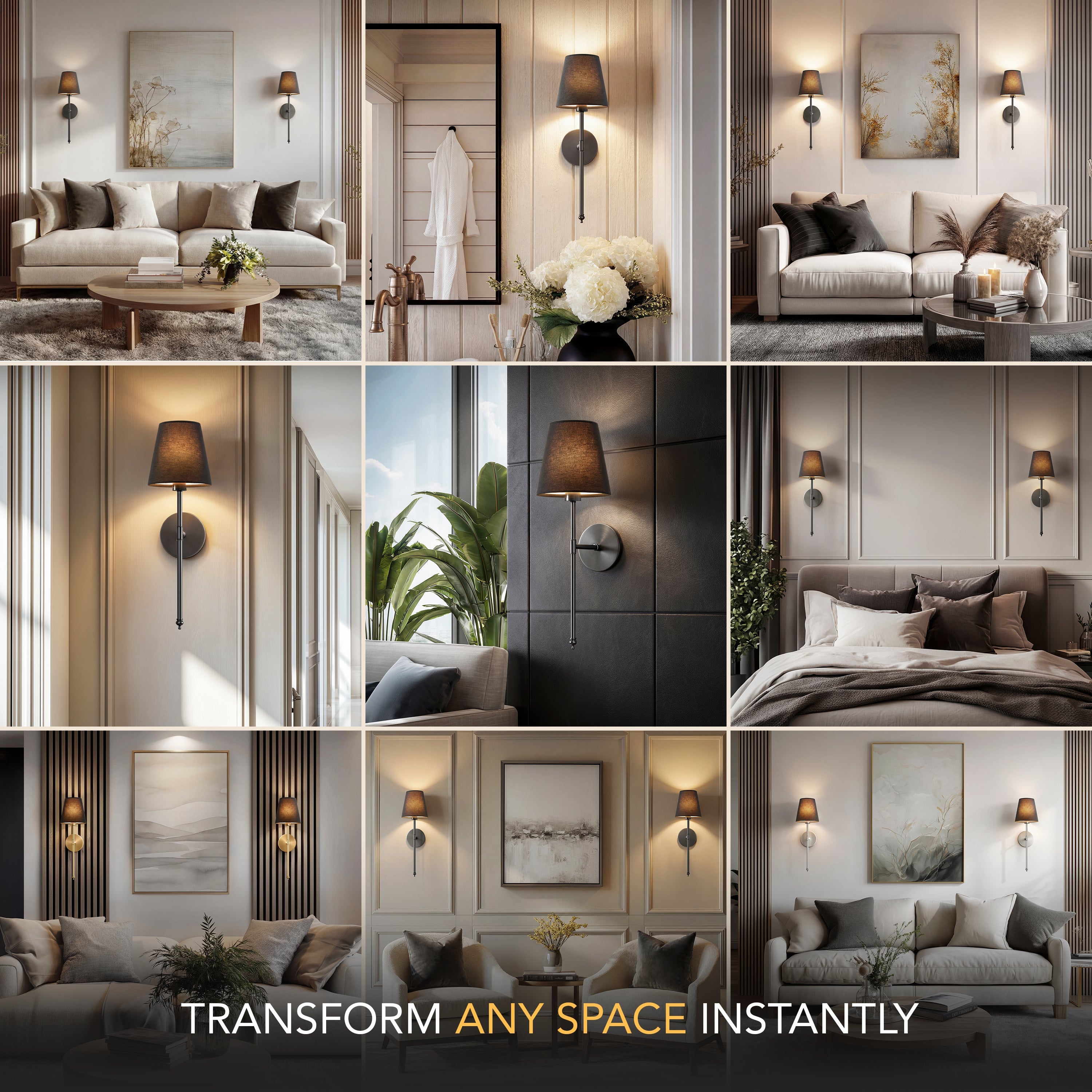 Applique murale Or Abat-jour noir Set de 2 Sans fil Télécommande Dimmable RGB Chambre Salon | Restfield