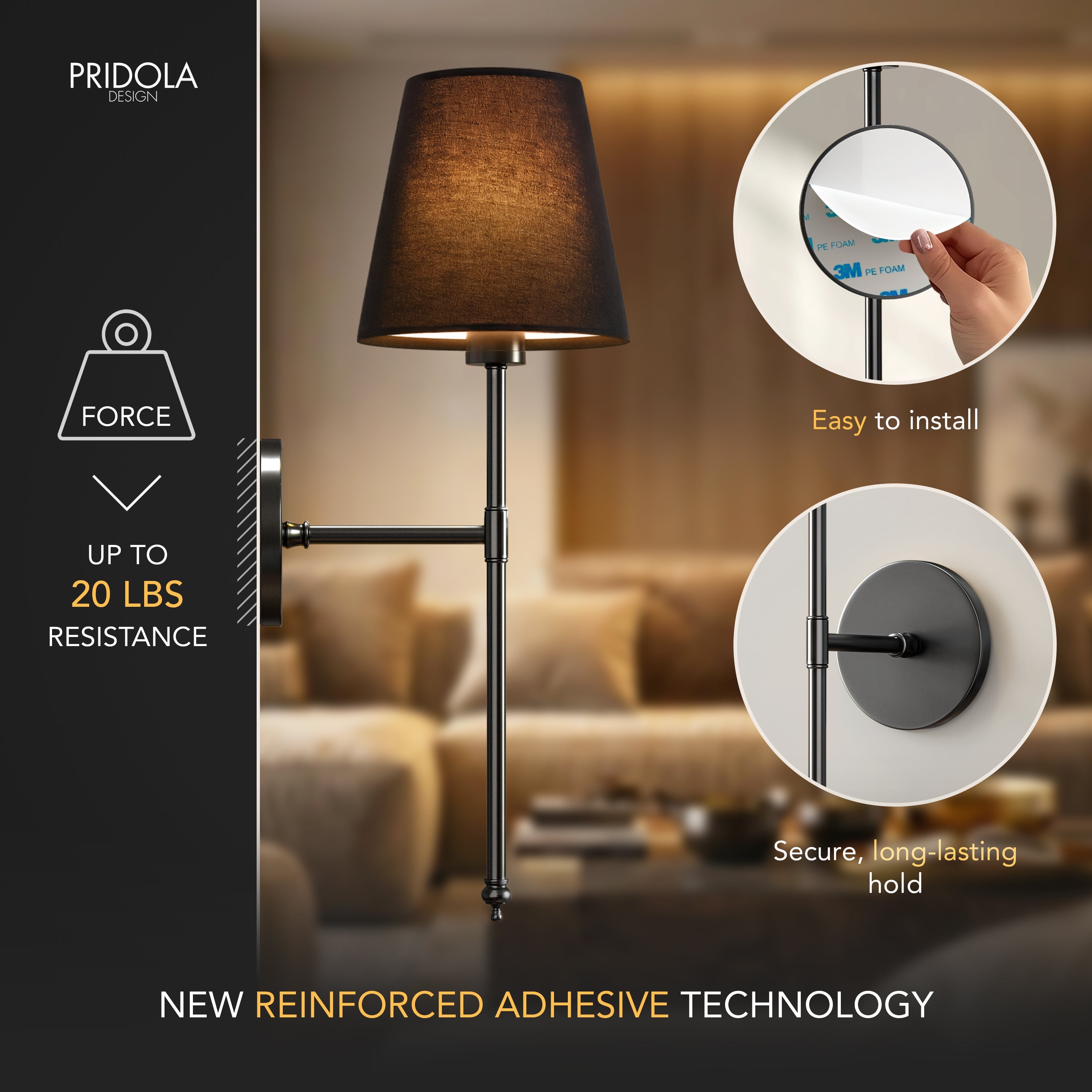 Applique murale Or Abat-jour noir Set de 2 Sans fil Télécommande Dimmable RGB Chambre Salon | Restfield