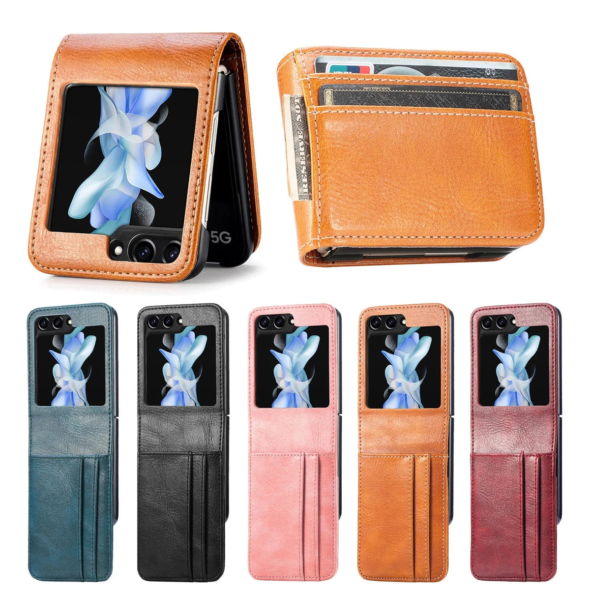 Flip Telefoon Portemonnee Hoes met Kaartvakken PU Leer Beschermhoes voor Klaptelefoon Zwart Blauw Compact | Sansoti