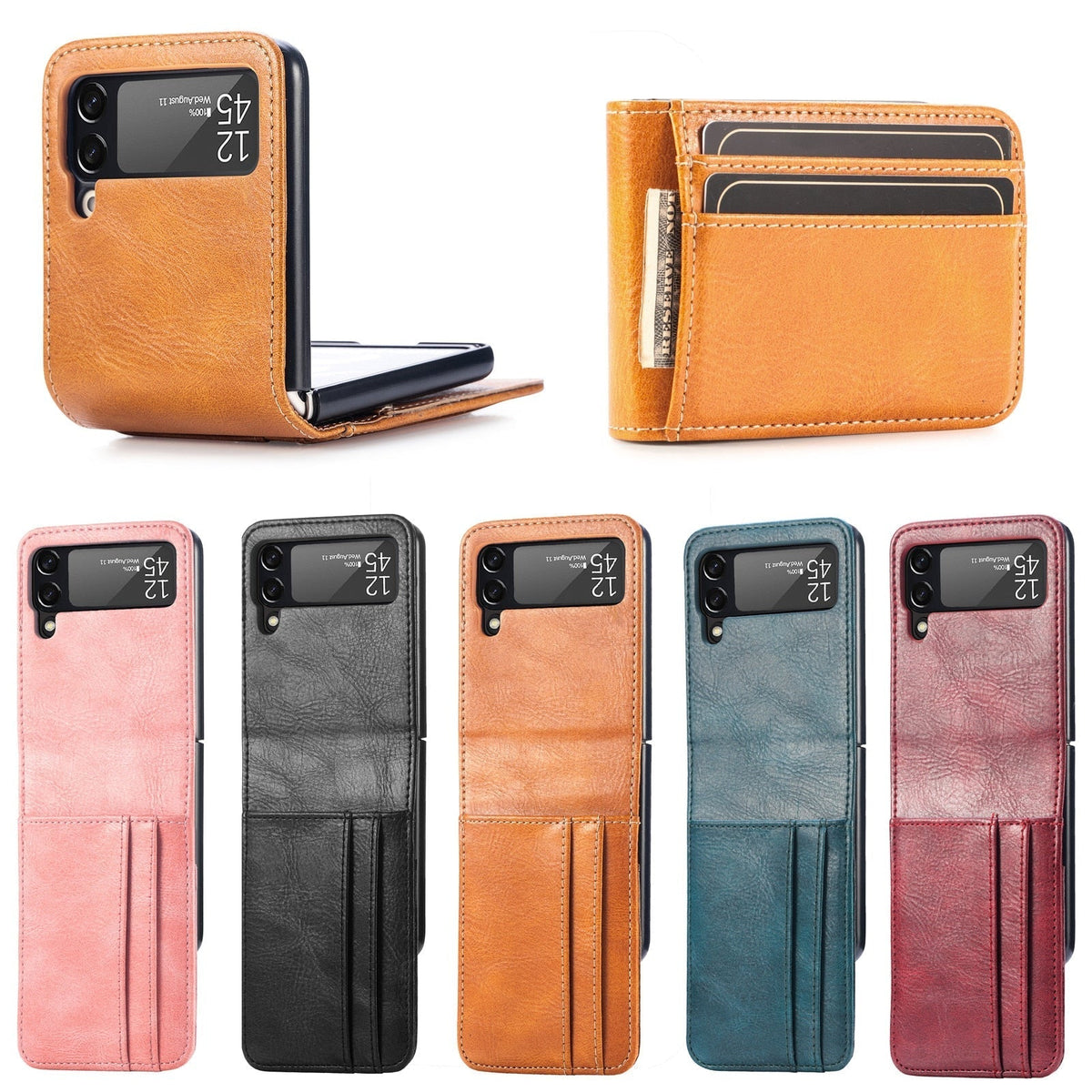 Flip Telefoon Portemonnee Hoes met Kaartvakken PU Leer Beschermhoes voor Klaptelefoon Zwart Blauw Compact | Sansoti
