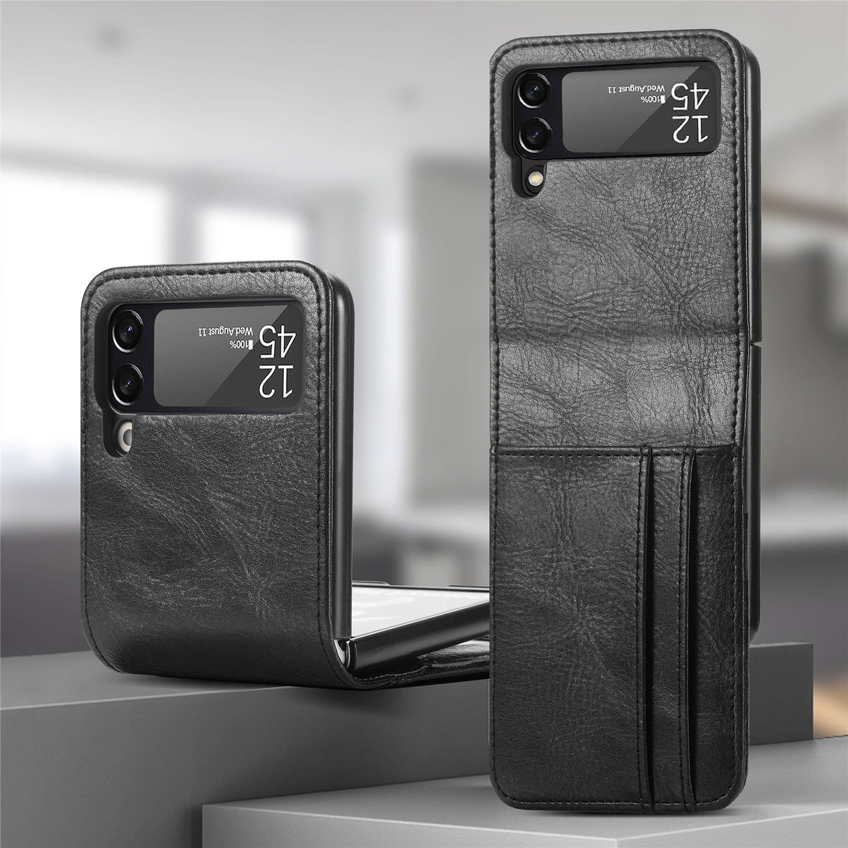 Flip Telefoon Portemonnee Hoes met Kaartvakken PU Leer Beschermhoes voor Klaptelefoon Zwart Blauw Compact | Sansoti