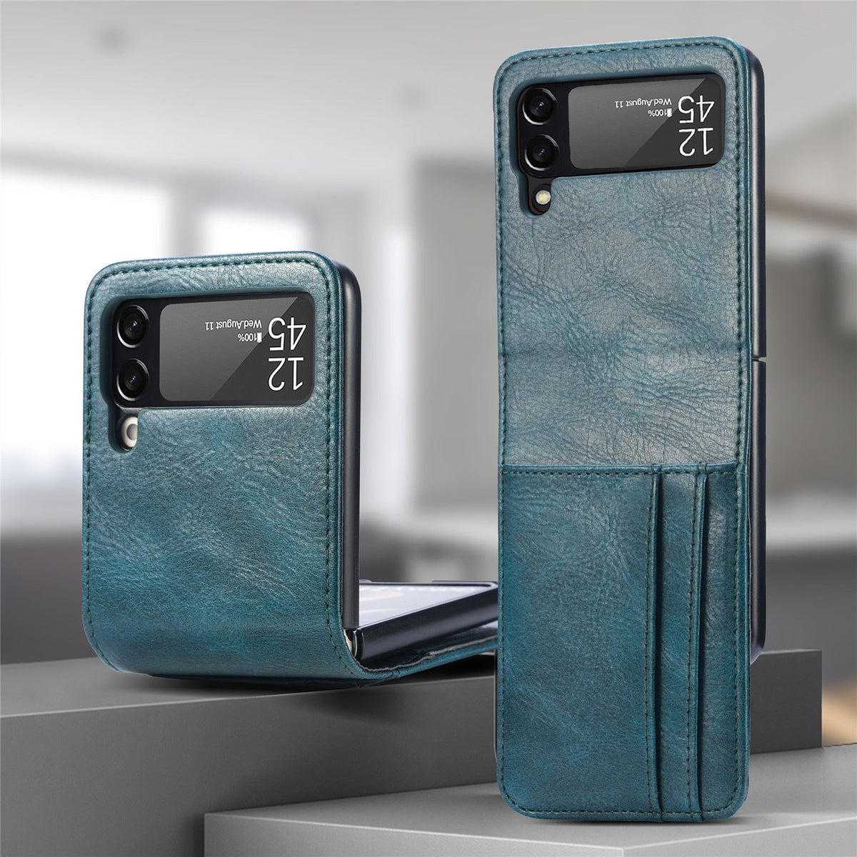 Flip Telefoon Portemonnee Hoes met Kaartvakken PU Leer Beschermhoes voor Klaptelefoon Zwart Blauw Compact | Sansoti