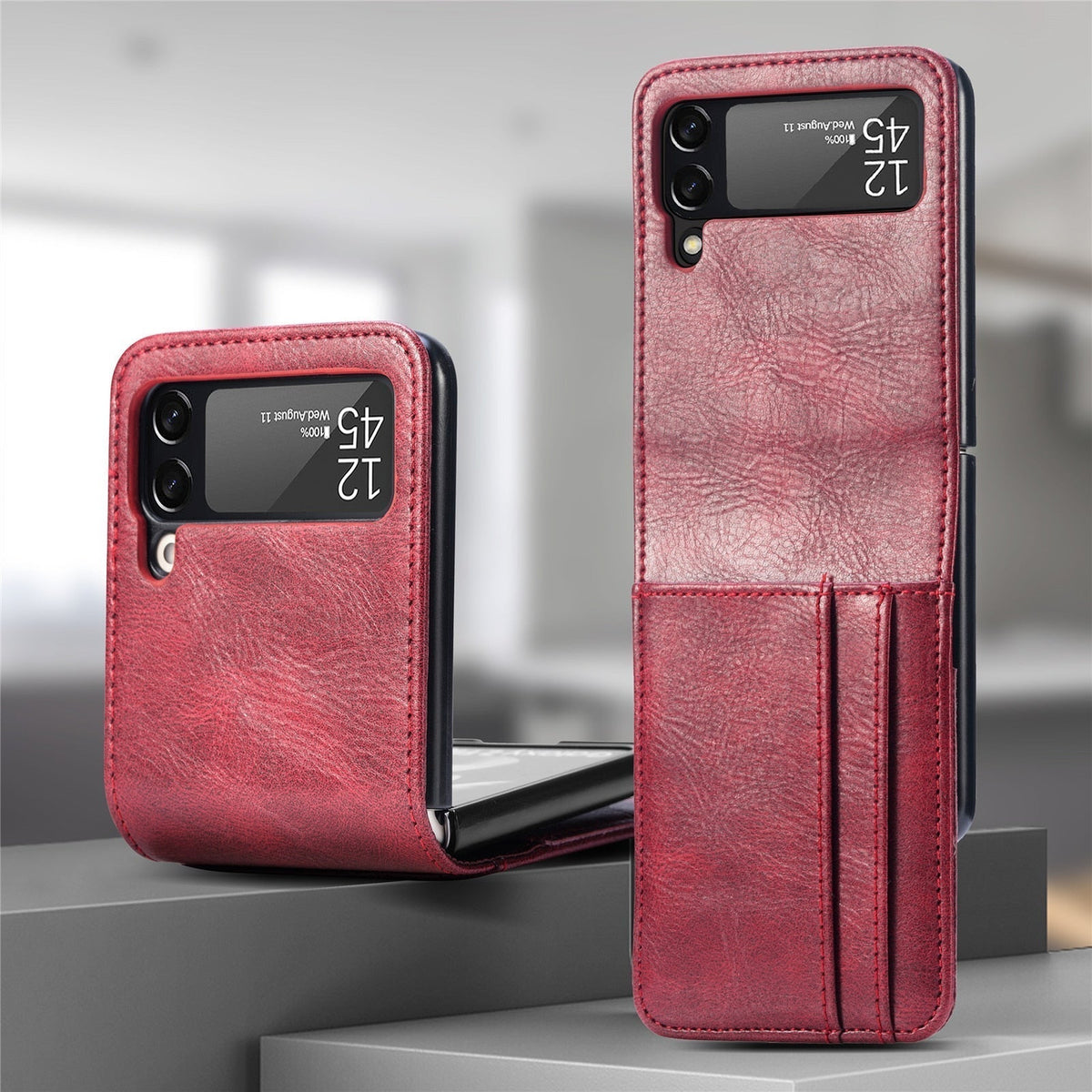 Flip Telefoon Portemonnee Hoes met Kaartvakken PU Leer Beschermhoes voor Klaptelefoon Zwart Blauw Compact | Sansoti