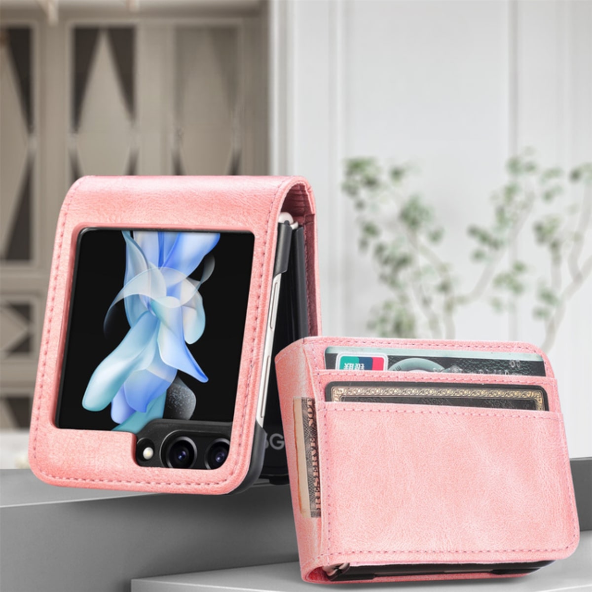 Flip Telefoon Portemonnee Hoes met Kaartvakken PU Leer Beschermhoes voor Klaptelefoon Zwart Blauw Compact | Sansoti