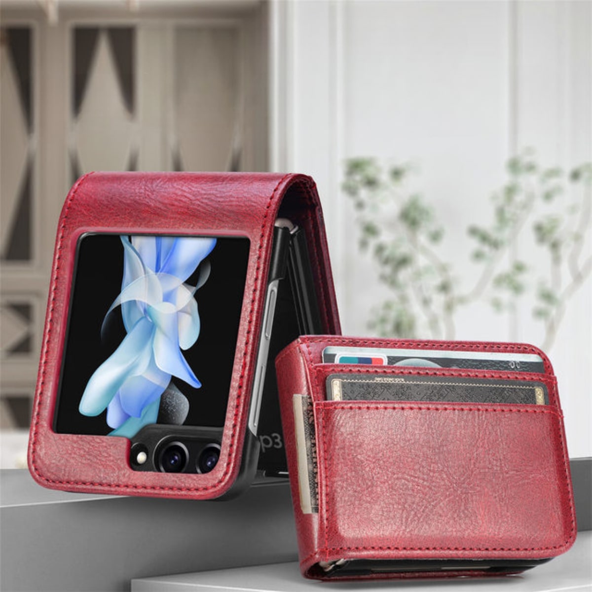 Flip Telefoon Portemonnee Hoes met Kaartvakken PU Leer Beschermhoes voor Klaptelefoon Zwart Blauw Compact | Sansoti