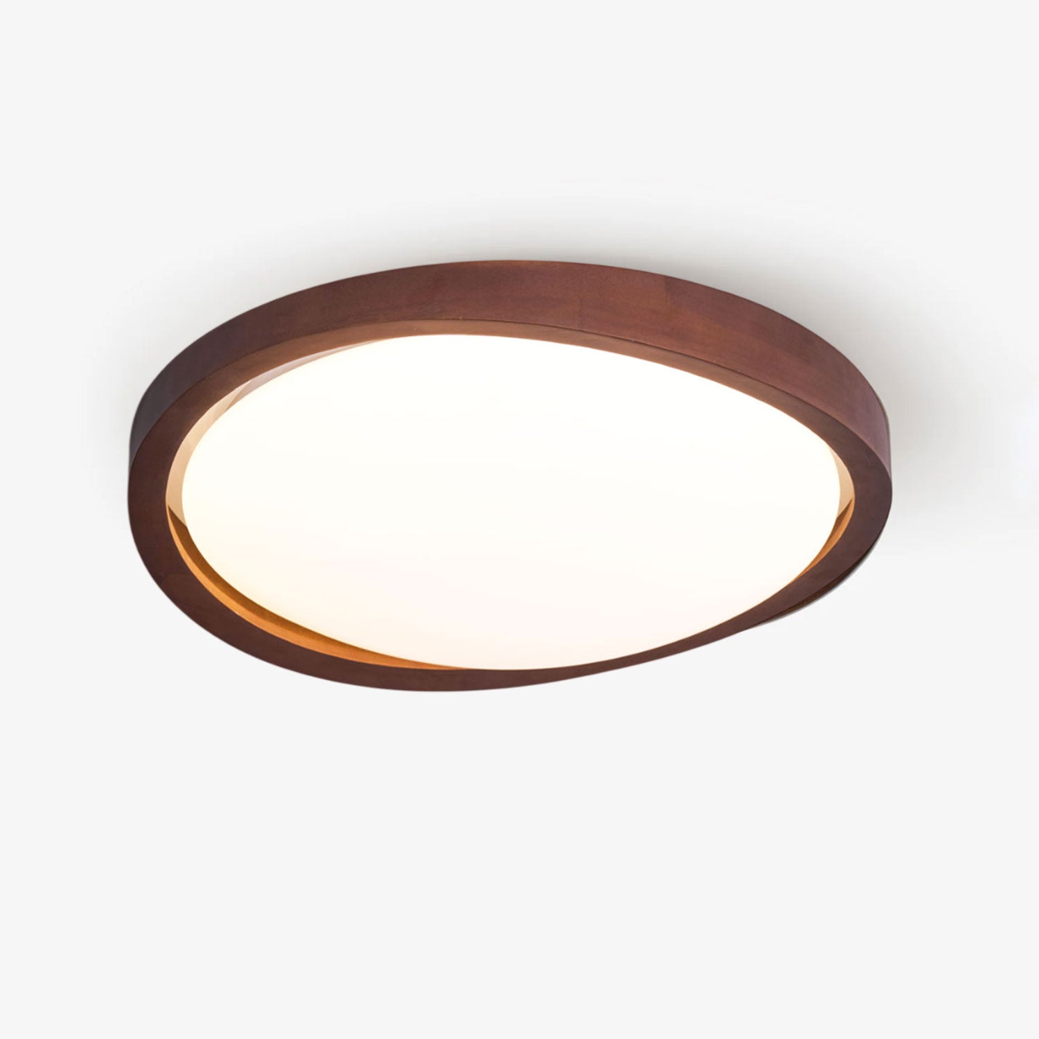 Houten Plafondlamp met Gebogen Rand – Scandinavisch Design met Walnoot Afwerking & Warme Verlichting voor Woonkamer Slaapkamer | Sansoti