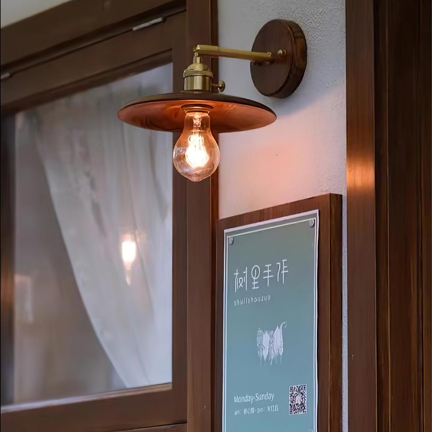 Wandleuchte Walnussholz Messing E27 20cm Rund Wohnzimmer Schlafzimmer Flur Japandi