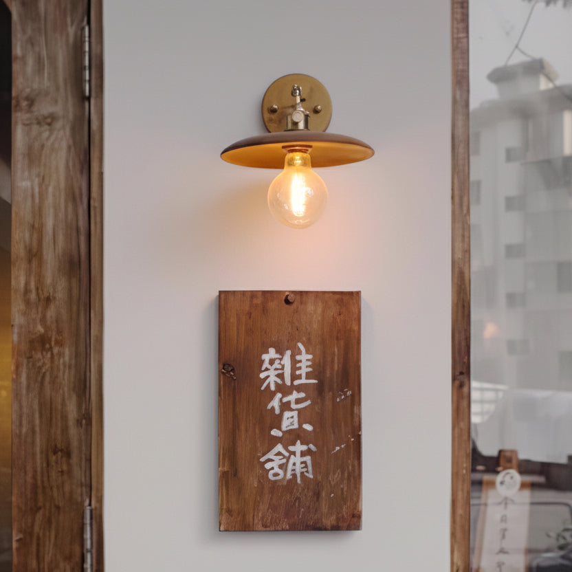 Wandleuchte Walnussholz Messing E27 20cm Rund Wohnzimmer Schlafzimmer Flur Japandi