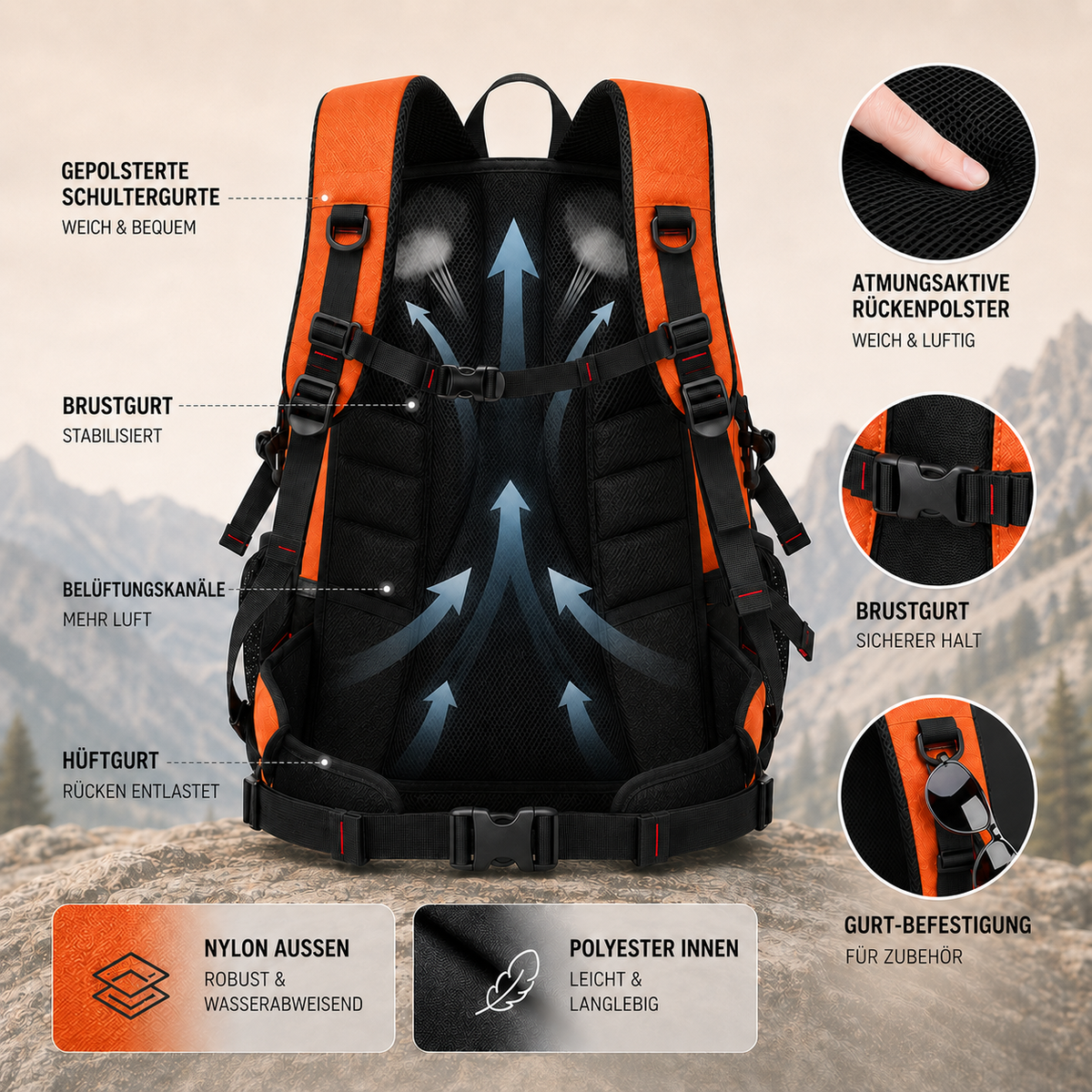 Trekkingtas 40 Liter met USB-Poort Ergonomisch Waterdicht voor Wandelen Bergtouren Outdoor Camping Reizen | Sansoti
