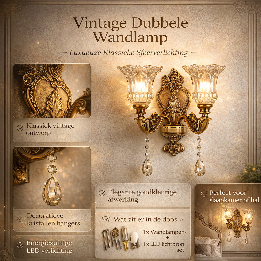 Vintage Wandleuchte Gold Glas Doppel Klassisch Warmweißes Licht Innenwandleuchte E14 Schlafzimmer Wohnzimmer Flur Dekorative Beleuchtung Wandleuchte | Sansoti
