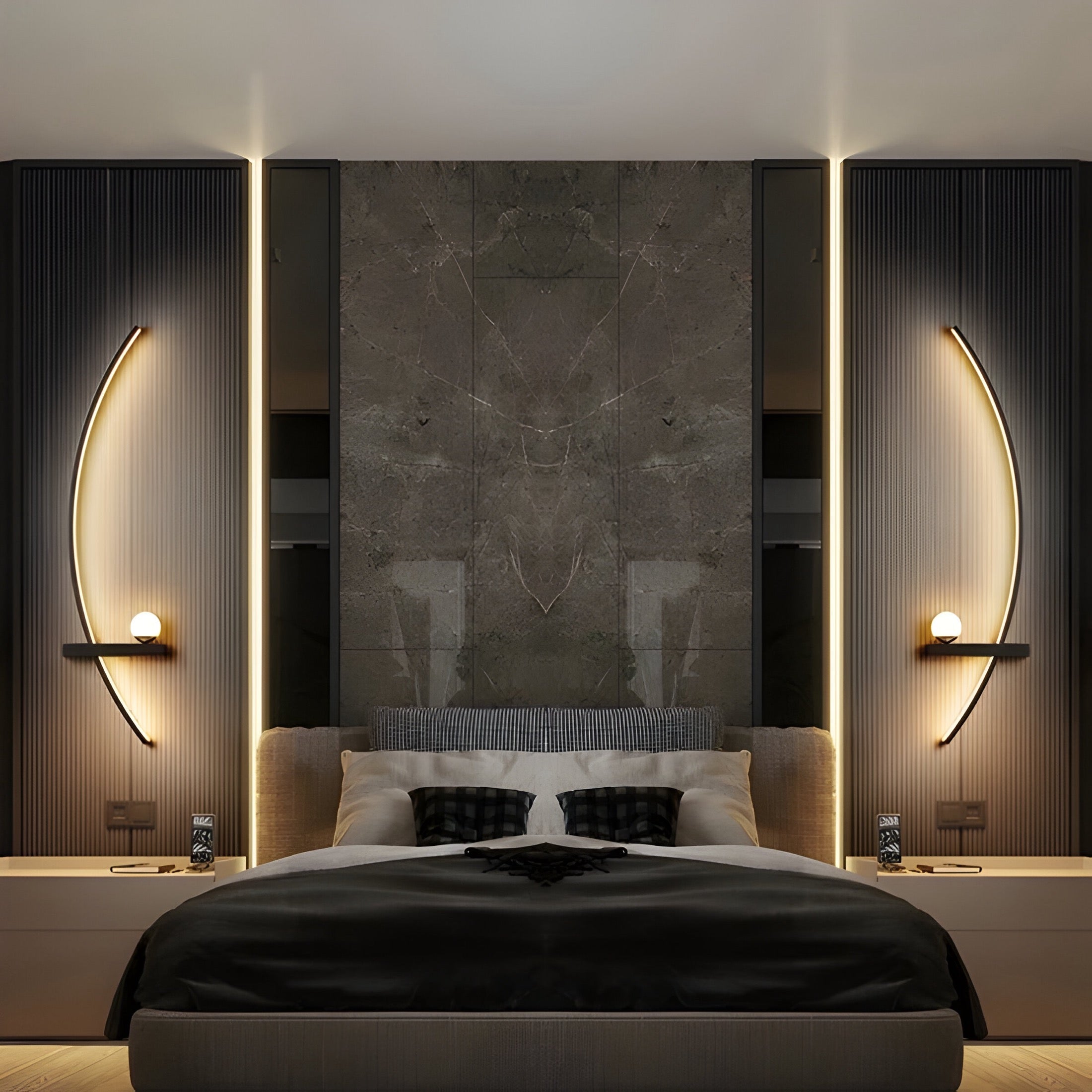 Moderne LED-Wandleuchte mit gebogenem Design und dimmbarer Beleuchtung für Schlaf- und Wohnzimmer | Restfield
