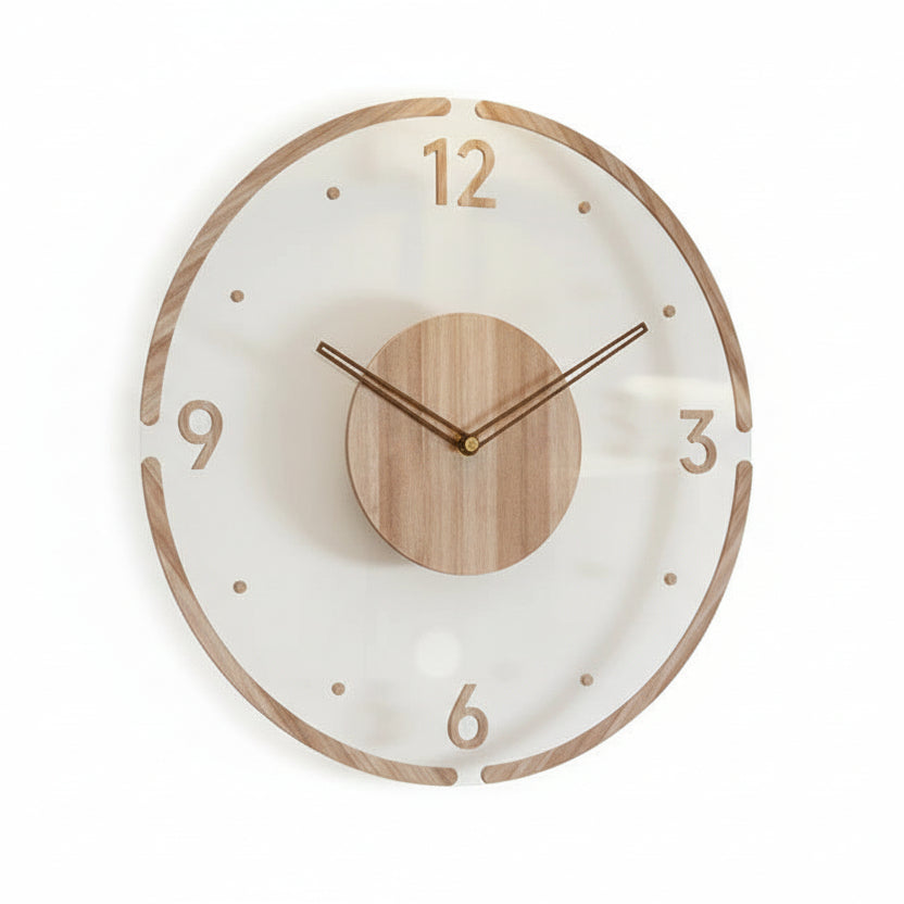 Stille Wandklok Hout Scandinavisch Design 35cm Geluidsarm Kwarts Natuurlijke Woonkamer Slaapkamer Kantoor | Sansoti