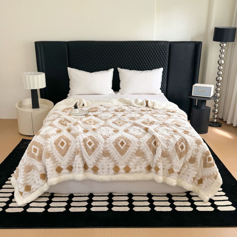 Doppelter Plaid mit geometrischem Muster aus Vintage-Mikrofaser für Wohnzimmer und Schlafzimmer, Sofadecke, weich, warm und komfortabel | Sansoti