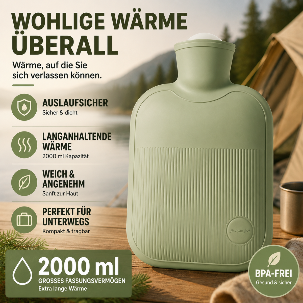 Hot Water Bottle 2000ml Leak-Proof with Soft Fleece Cover for Cold Feet Hands and Back Winter Warmth Comfort | Sansoti