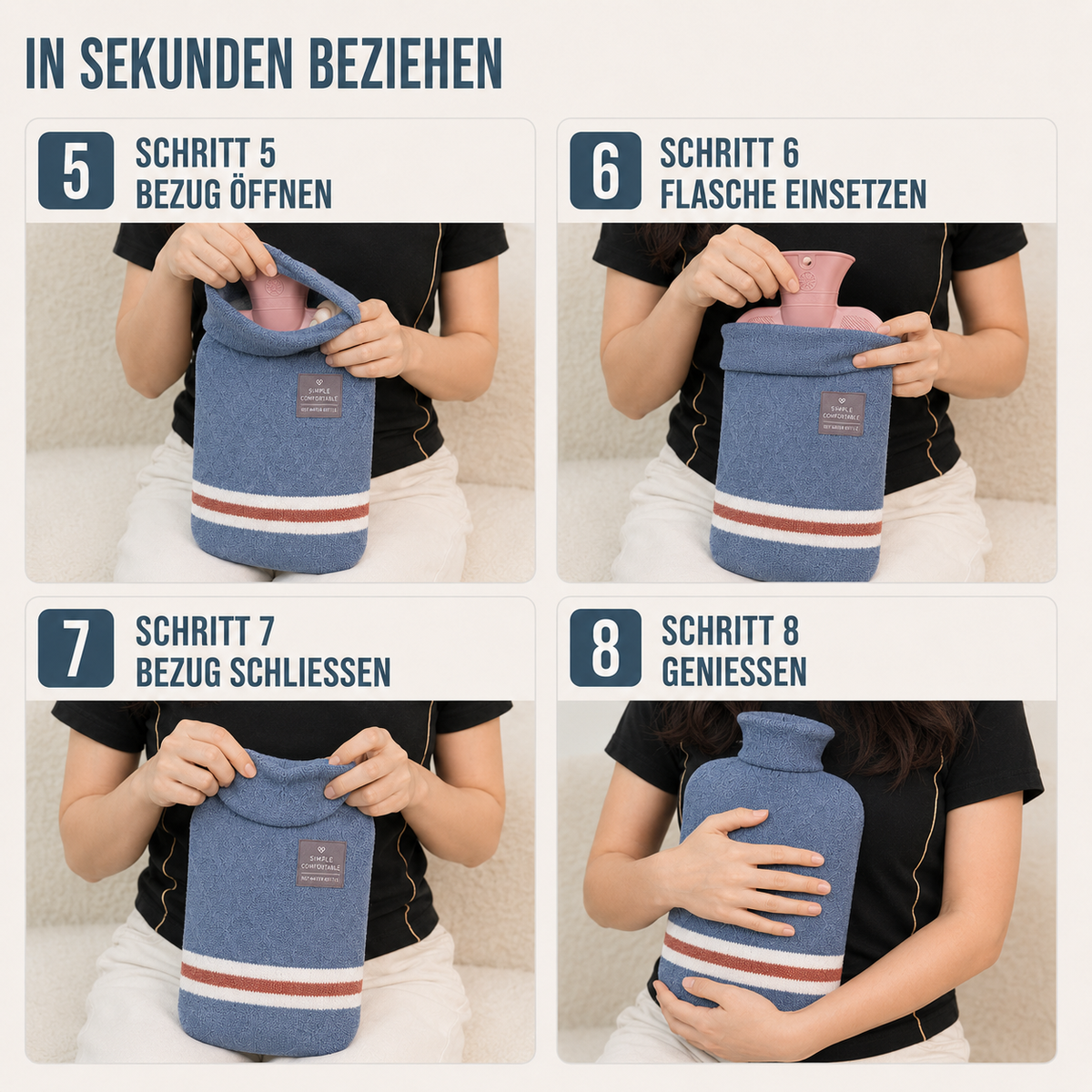 Wärmflasche mit Strickbezug, 1 Liter, wärmespeichernd, komfortabel für kalte Wintertage, Entspannung zu Hause und Wellness | Sansoti