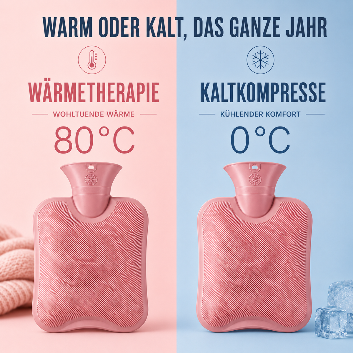 Wärmflasche mit Strickbezug, 1 Liter, wärmespeichernd, komfortabel für kalte Wintertage, Entspannung zu Hause und Wellness | Sansoti