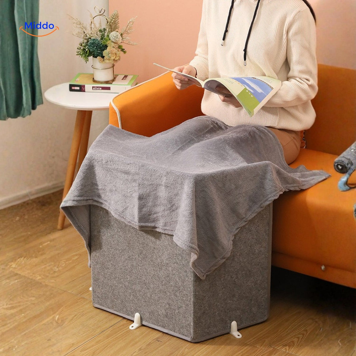 Elektrischer Beinwärmer, 3D-Wärmekissen mit 8 Heizstufen, Timer, Plüsch, Grau, faltbar und leise, fürs Büro | Sansoti