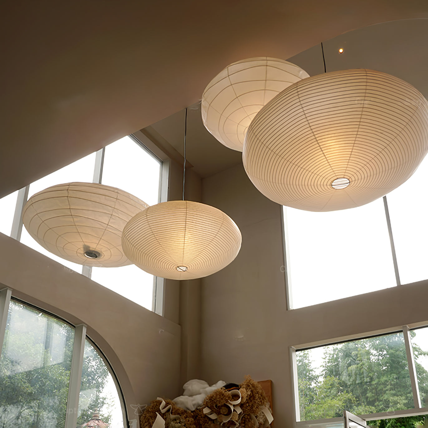 Handgemaakte Washi Papieren Hanglamp – Japans Design met E26/E27 Fitting – Zachte Verlichting voor Woonkamer, Slaapkamer & Eetkamer – Met Montagehaakjes | Sansoti