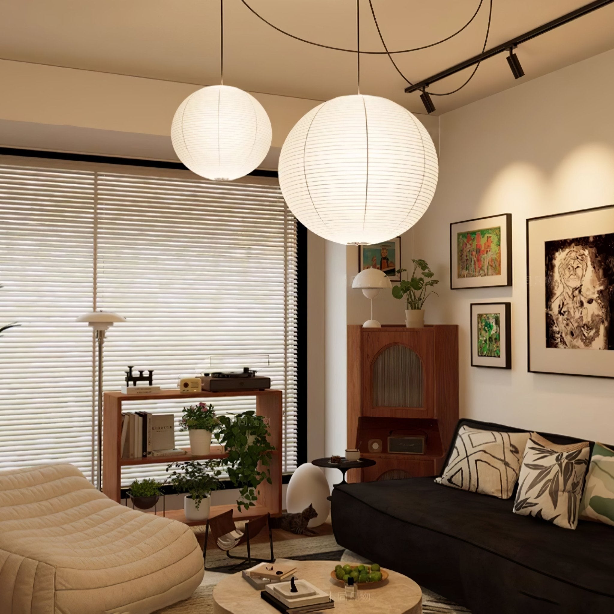 Japans Papieren Bolhanglamp – Handgemaakt Kozo Papier Hanglamp met Stekker – Zwevende Sfeerverlichting voor Woonkamer, Slaapkamer en Eetkamer – 10 Maten Verkrijgbaar | Sansoti