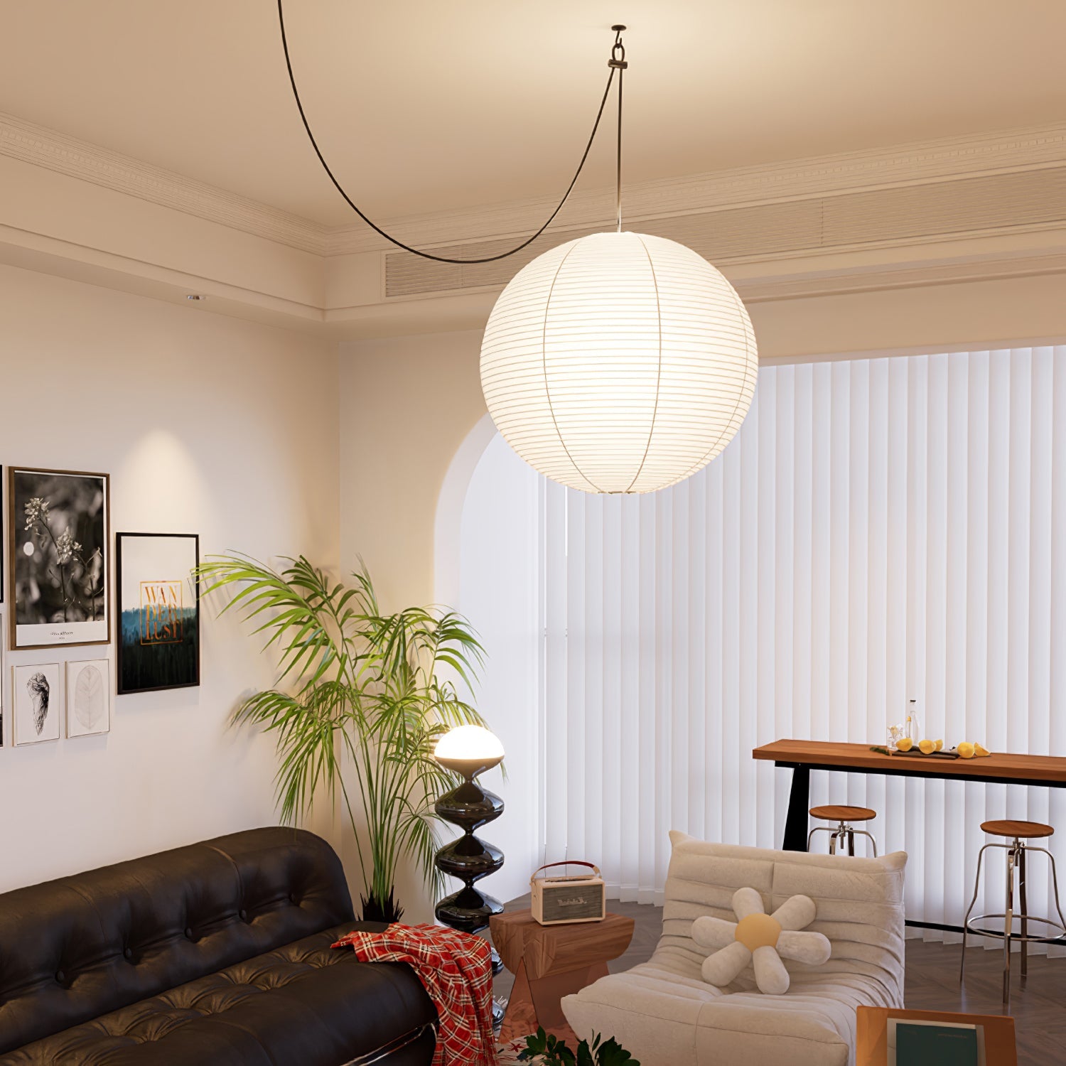 Japans Papieren Bolhanglamp – Handgemaakt Kozo Papier Hanglamp met Stekker – Zwevende Sfeerverlichting voor Woonkamer, Slaapkamer en Eetkamer – 10 Maten Verkrijgbaar | Sansoti