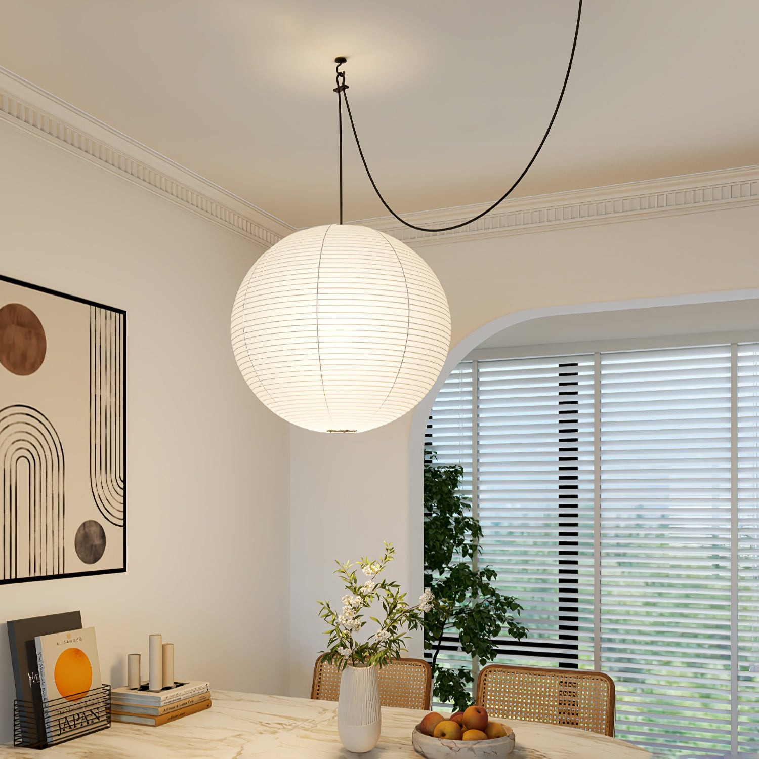 Japans Papieren Bolhanglamp – Handgemaakt Kozo Papier Hanglamp met Stekker – Zwevende Sfeerverlichting voor Woonkamer, Slaapkamer en Eetkamer – 10 Maten Verkrijgbaar | Sansoti