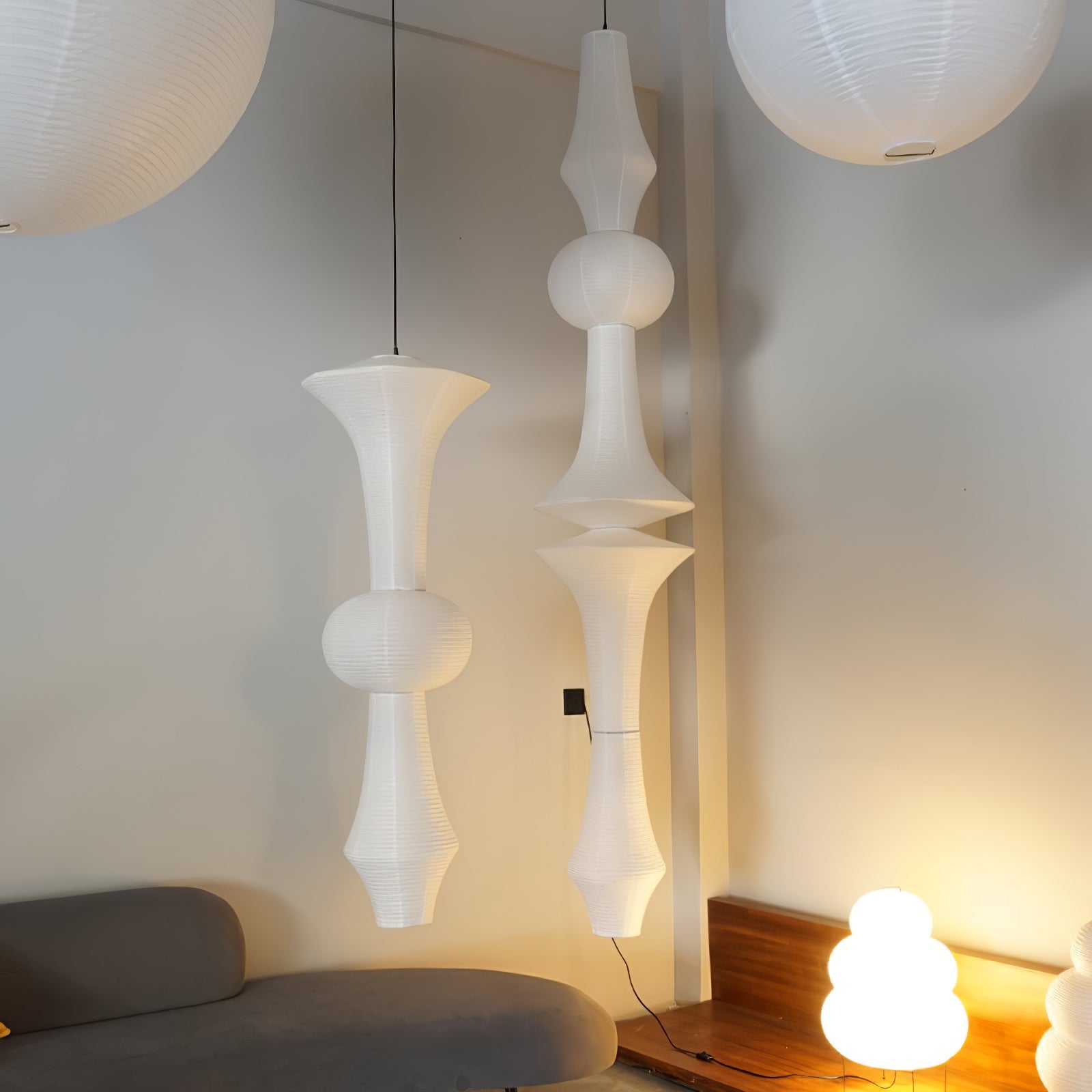 Japanse Hangende Papieren Lamp Zeven Formaten E26/E27 ø33-ø43cm 150-460cm Hoogte Mulberry Washi Moerasschors Translucide Kap Met Handgemaakt Karakter | Sansoti