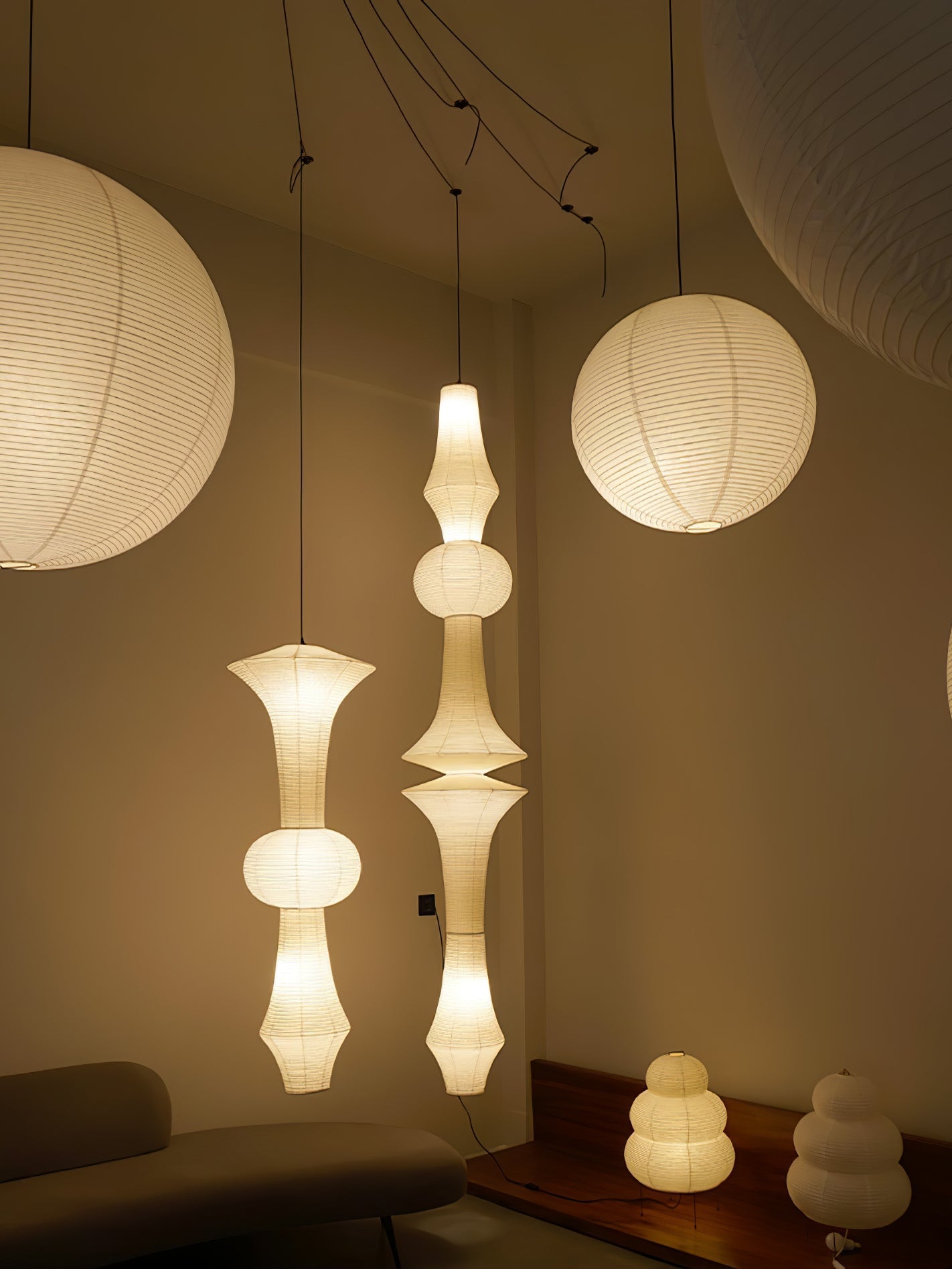 Japanse Hangende Papieren Lamp Zeven Formaten E26/E27 ø33-ø43cm 150-460cm Hoogte Mulberry Washi Moerasschors Translucide Kap Met Handgemaakt Karakter | Sansoti