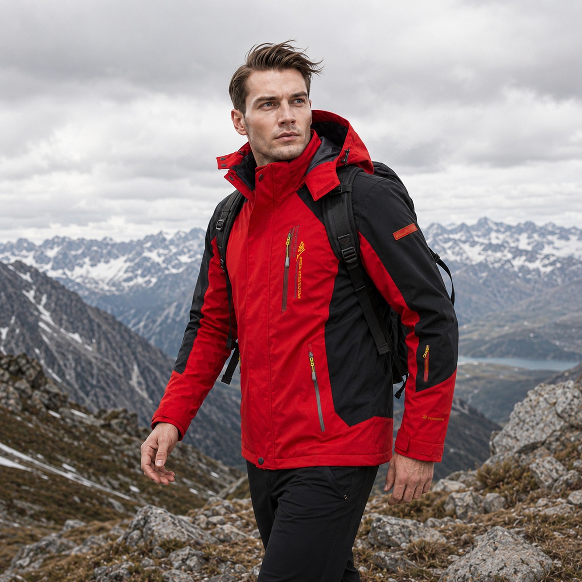 Veste d’extérieur imperméable pour hommes en polyester avec capuche amovible et plusieurs poches pour randonnée, trekking et activités de plein air | Sansoti