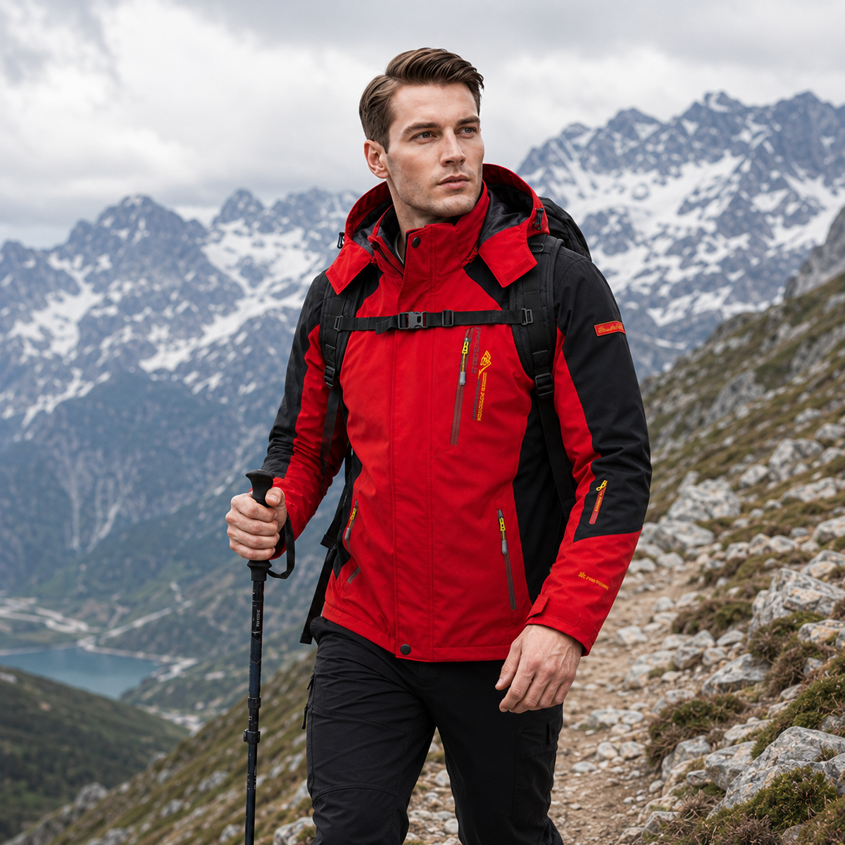 Veste d’extérieur imperméable pour hommes en polyester avec capuche amovible et plusieurs poches pour randonnée, trekking et activités de plein air | Sansoti