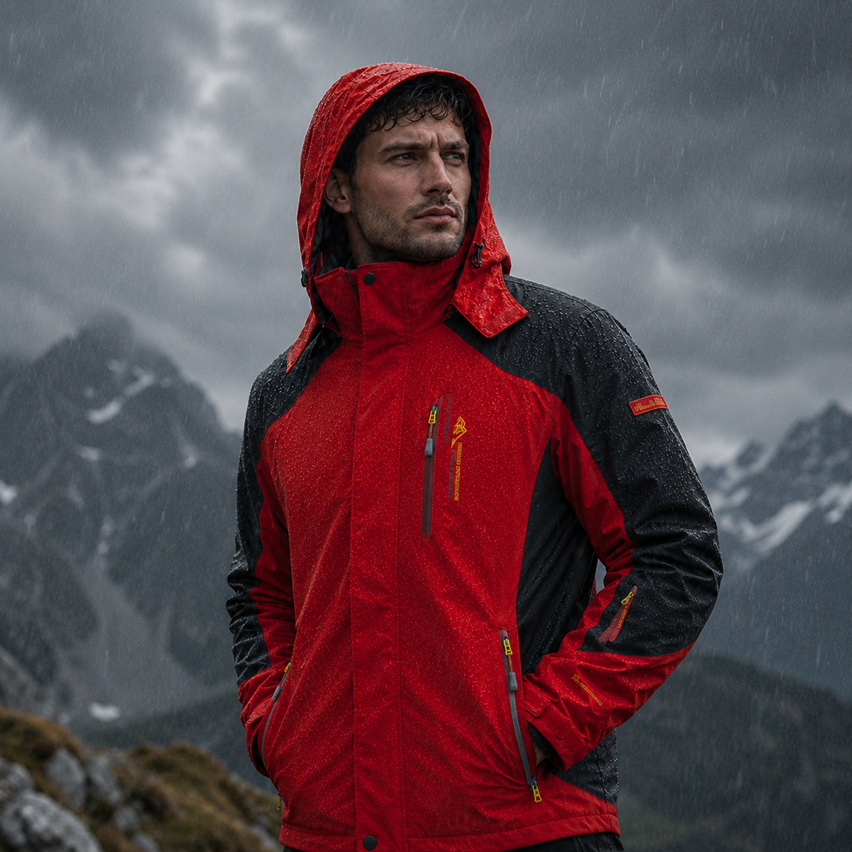 Veste d’extérieur imperméable pour hommes en polyester avec capuche amovible et plusieurs poches pour randonnée, trekking et activités de plein air | Sansoti