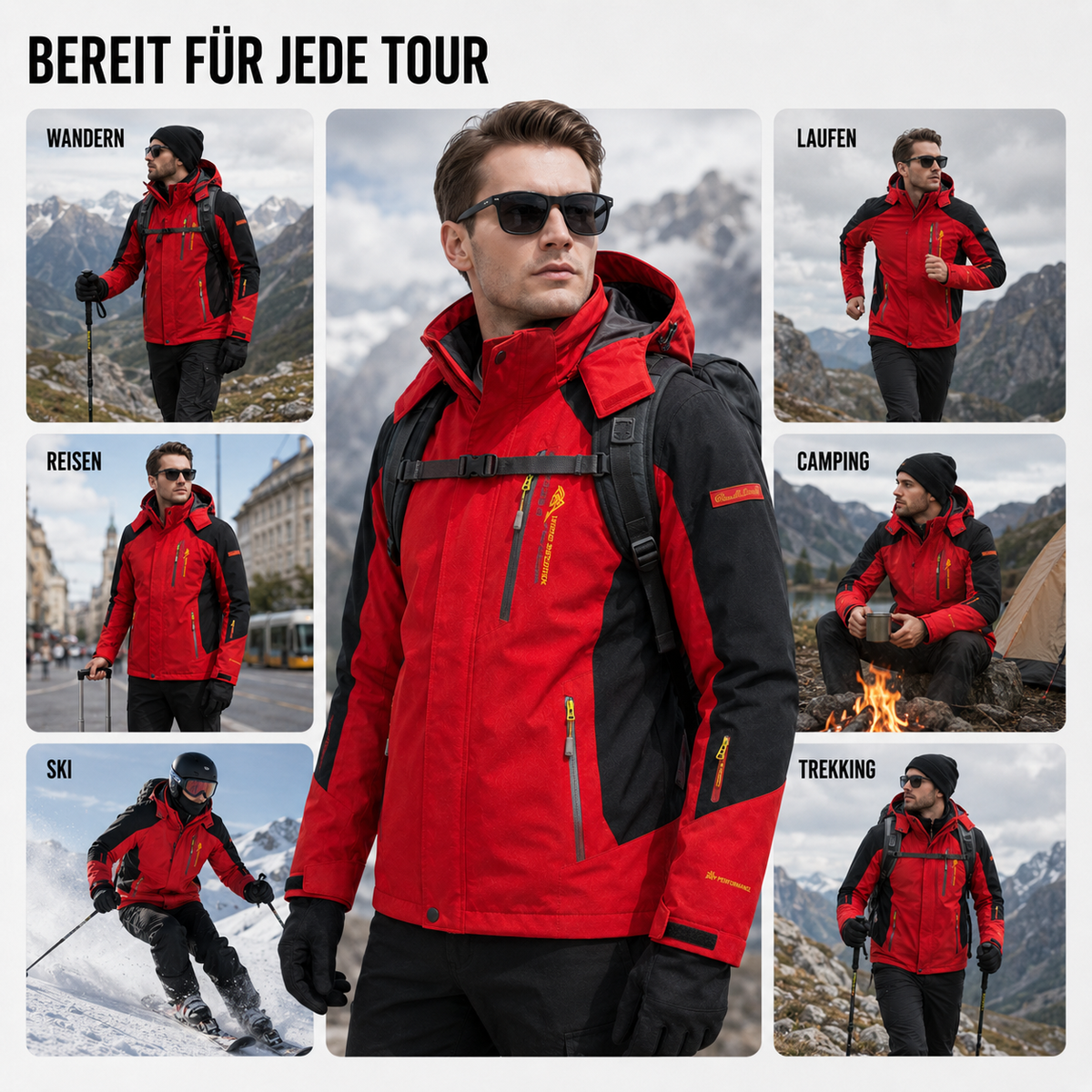 Veste d’extérieur imperméable pour hommes en polyester avec capuche amovible et plusieurs poches pour randonnée, trekking et activités de plein air | Sansoti