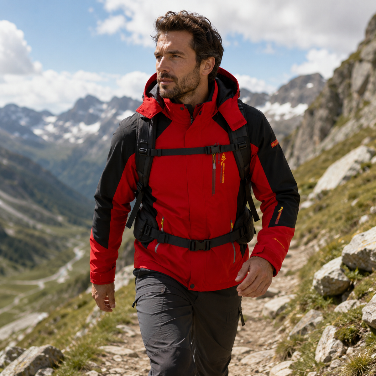 Veste d’extérieur imperméable pour hommes en polyester avec capuche amovible et plusieurs poches pour randonnée, trekking et activités de plein air | Sansoti