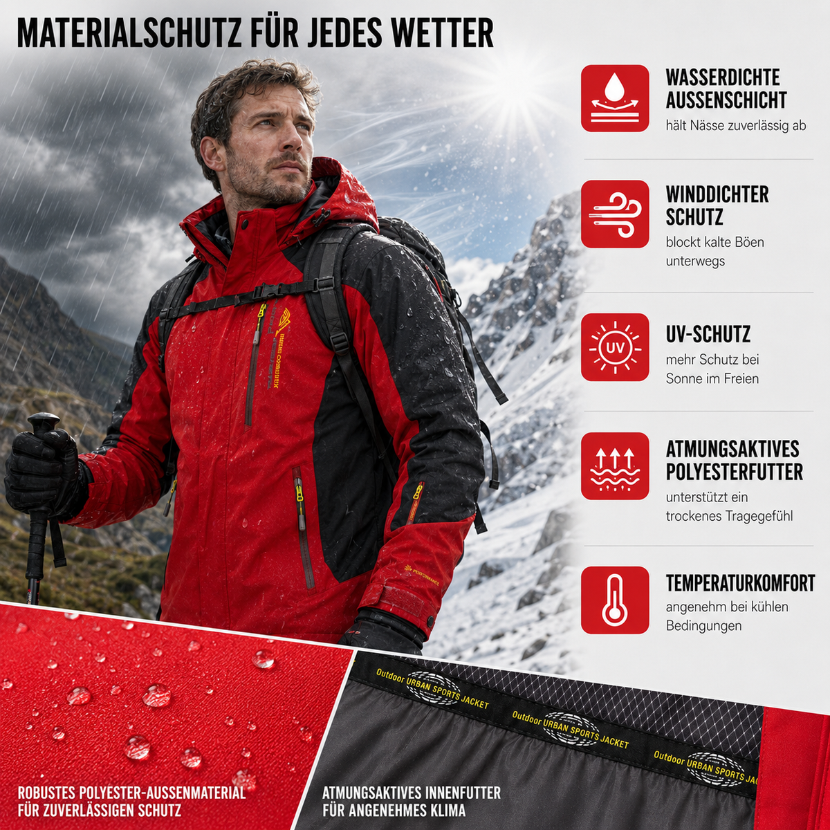 Veste d’extérieur imperméable pour hommes en polyester avec capuche amovible et plusieurs poches pour randonnée, trekking et activités de plein air | Sansoti