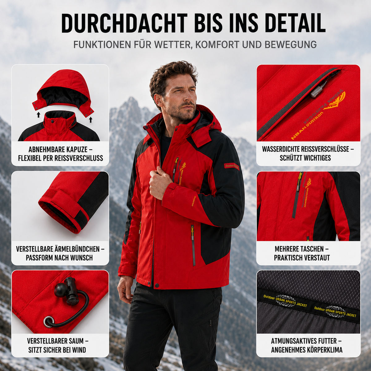 Veste d’extérieur imperméable pour hommes en polyester avec capuche amovible et plusieurs poches pour randonnée, trekking et activités de plein air | Sansoti